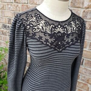 NWT LOFT Lace Top Pleated Long Sleeves Dress XS